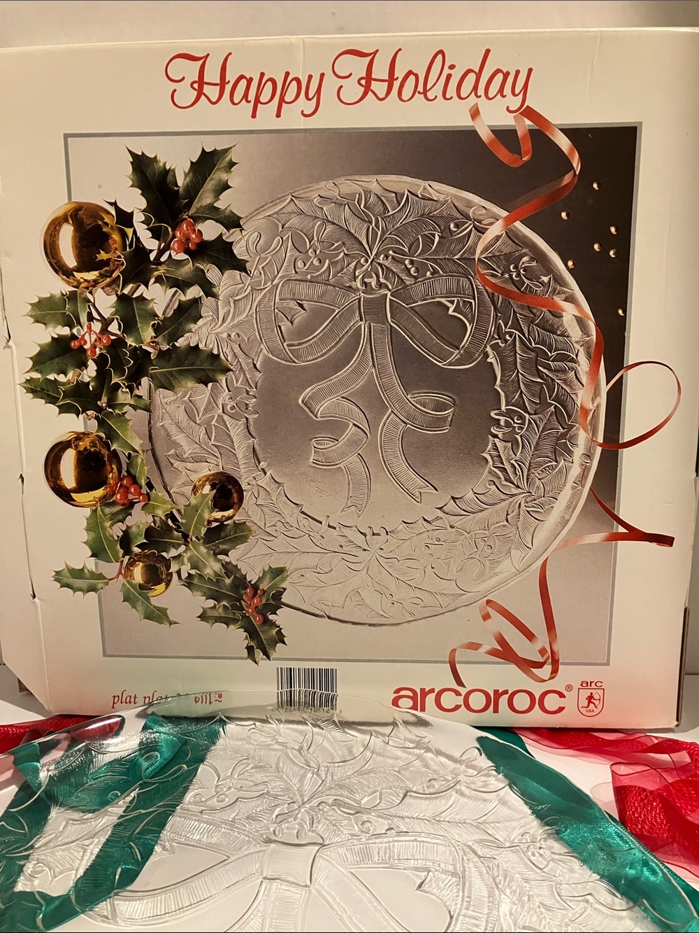 Arcoroc Silver Embossed Holiday Serving Platter